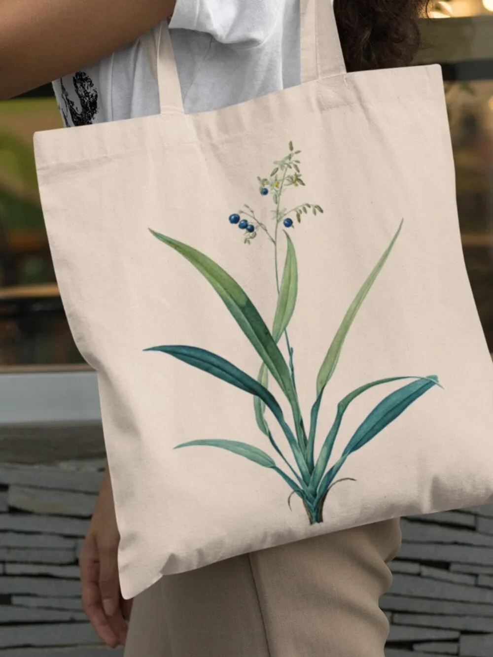 Flax Lily Vintage Floral Print Graphic Canvas Tote Bag